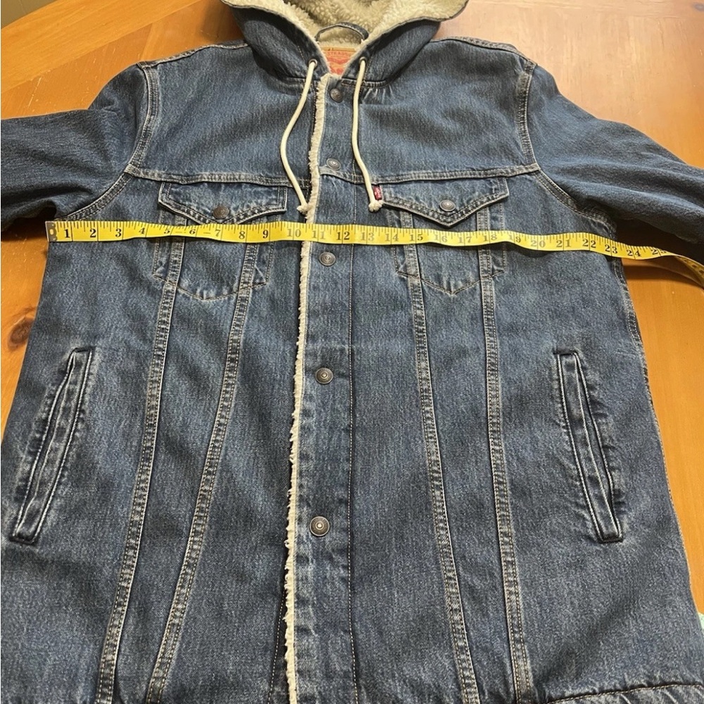 Levi's 72795 Sherpa Lined Hooded Denim Extended Length Jacket M Rare Oversized - Picture 6 of 13